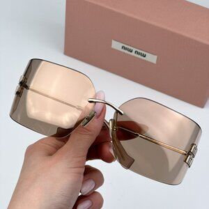 Miu Miu MU54YS ZVN20F BRAND NEW Sunglassses Pink Mirror Wraparound Rimless Women